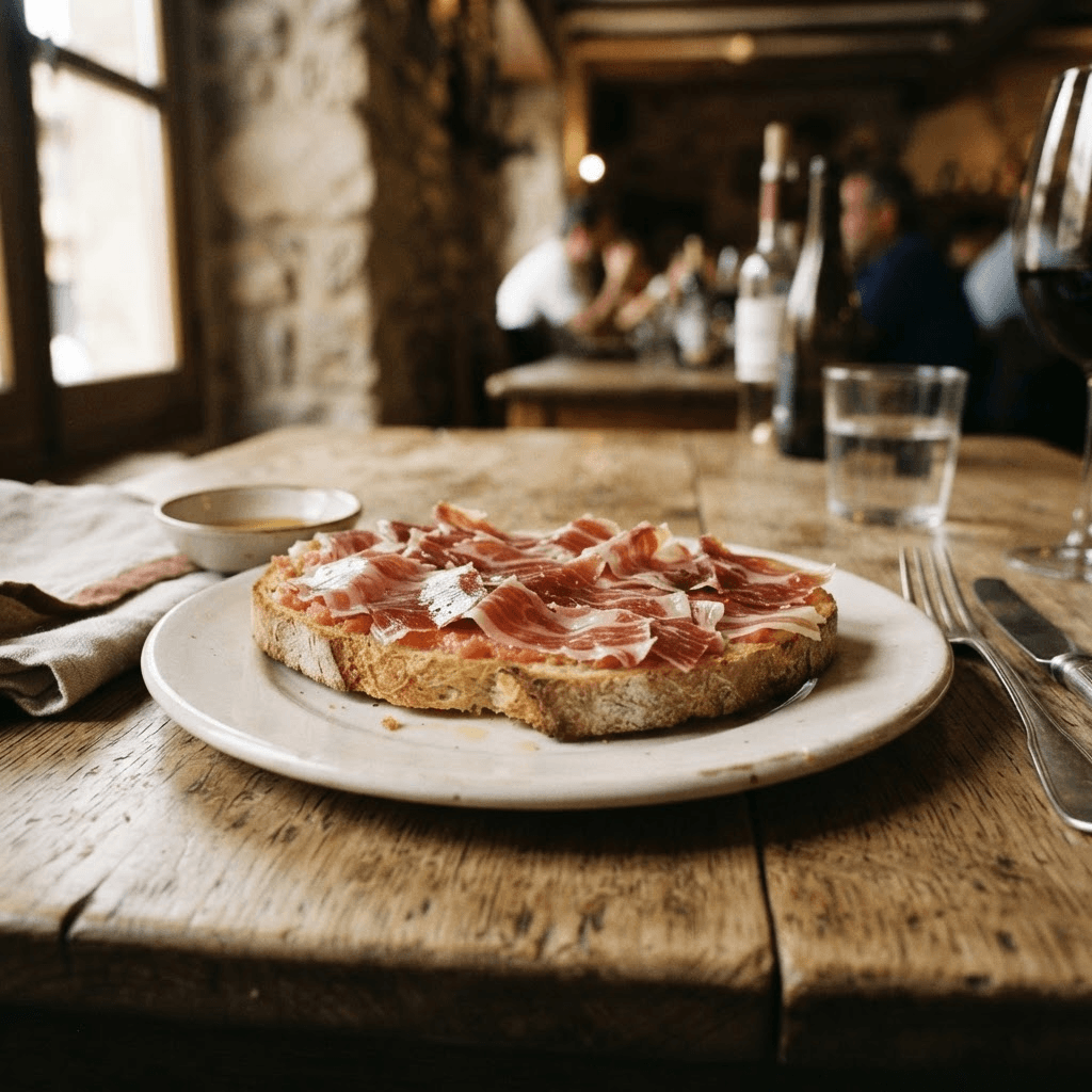 Tostada con jamón al corte para almorzar